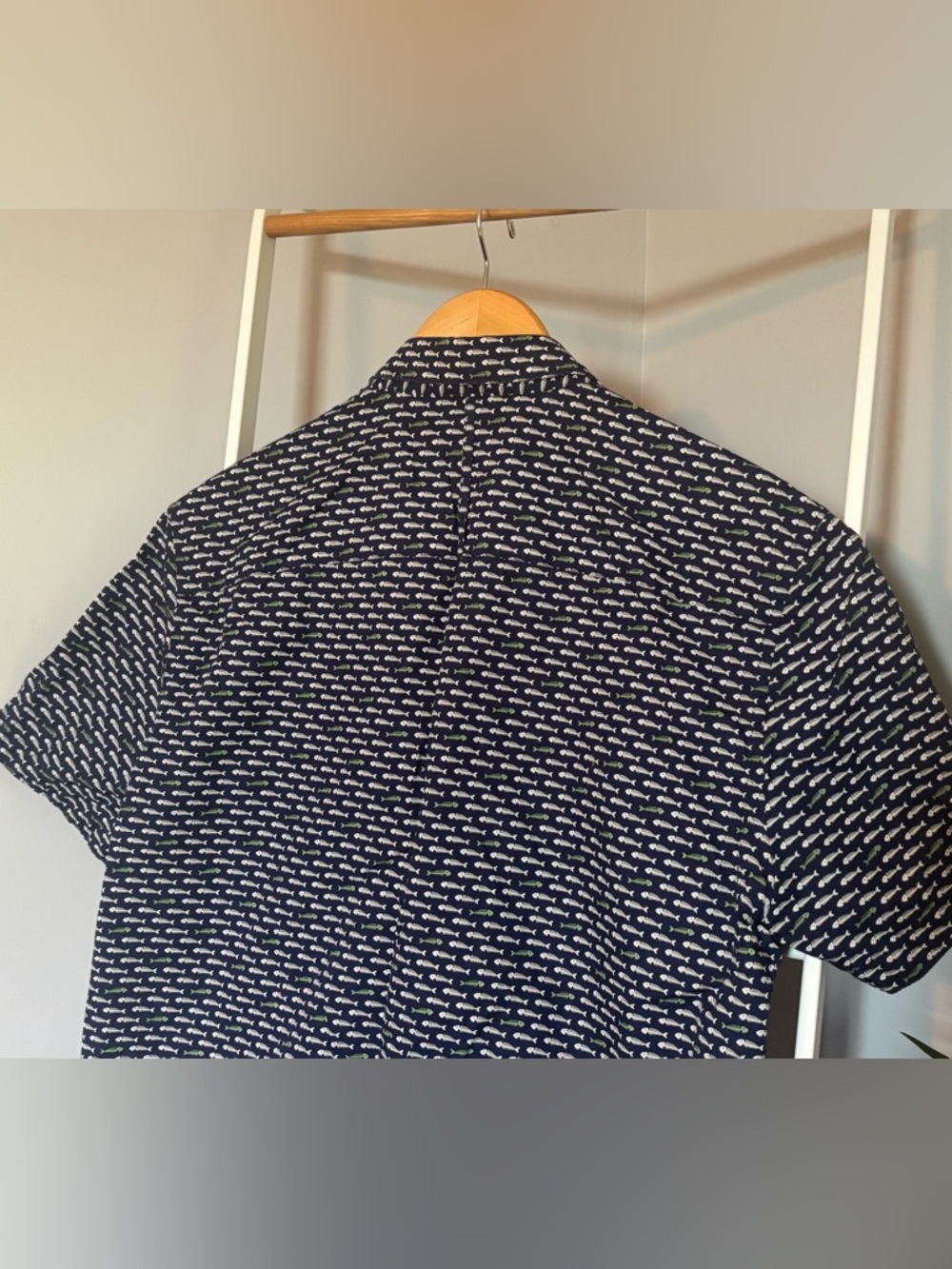 Johnston & Murphy Navy Short-Sleeve Button-Down, Fish Bone Print - Picture 12 of 16